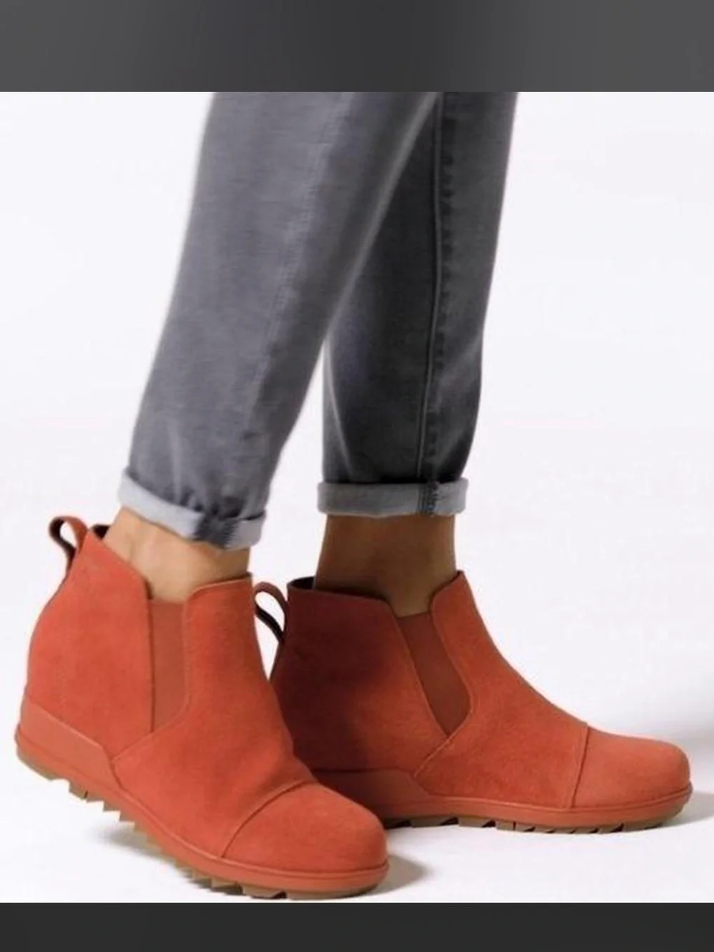 Sorel boots Evie Pull On Chelsea Warp Red Orange waterproof suede size 8